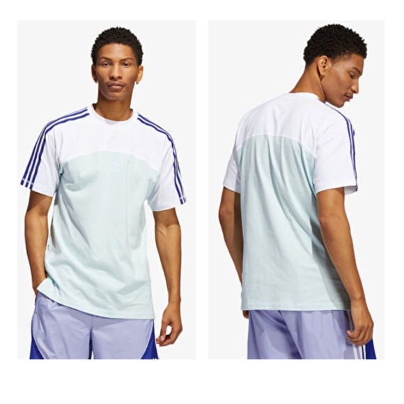 Adidas Originals Mens T Shirt White Teal Colorblock Trefoil Center Logo Sz M - Picture 2 of 14